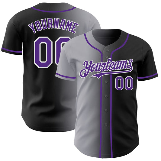 Custom Black Purple Gray-White Authentic Gradient Fashion Baseball Jersey - Sky-Custom
