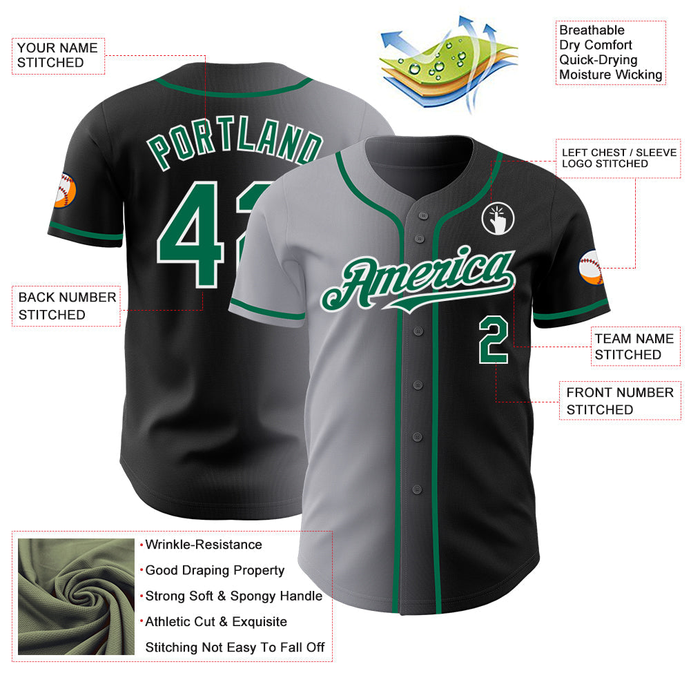 Custom Black Kelly Green Gray-White Authentic Gradient Fashion Baseball Jersey - Sky-Custom