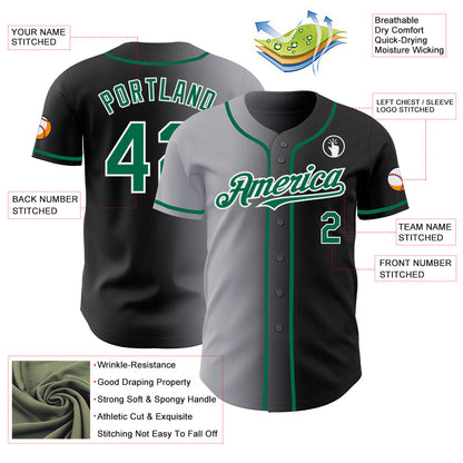 Custom Black Kelly Green Gray-White Authentic Gradient Fashion Baseball Jersey - Sky-Custom