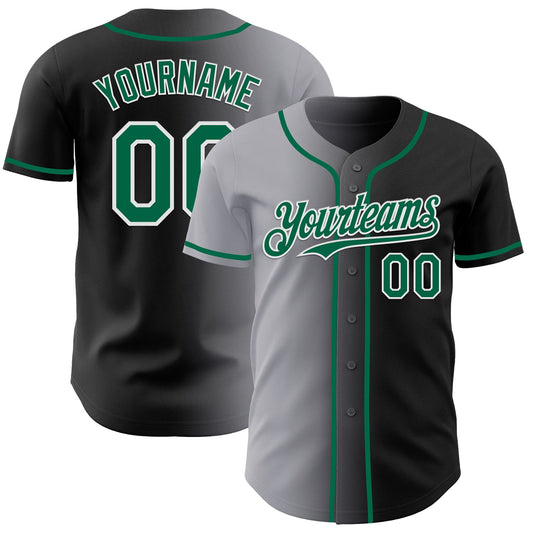 Custom Black Kelly Green Gray-White Authentic Gradient Fashion Baseball Jersey - Sky-Custom