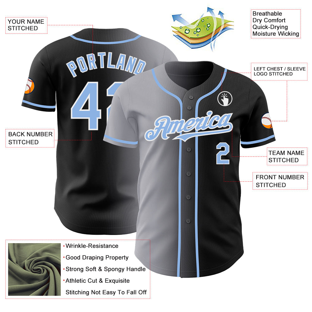 Custom Black Light Blue Gray-White Authentic Gradient Fashion Baseball Jersey - Sky-Custom
