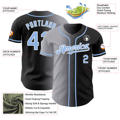 Custom Black Light Blue Gray-White Authentic Gradient Fashion Baseball Jersey - Sky-Custom
