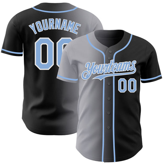 Custom Black Light Blue Gray-White Authentic Gradient Fashion Baseball Jersey - Sky-Custom