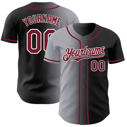 Custom Black Crimson Gray-White Authentic Gradient Fashion Baseball Jersey - Sky-Custom