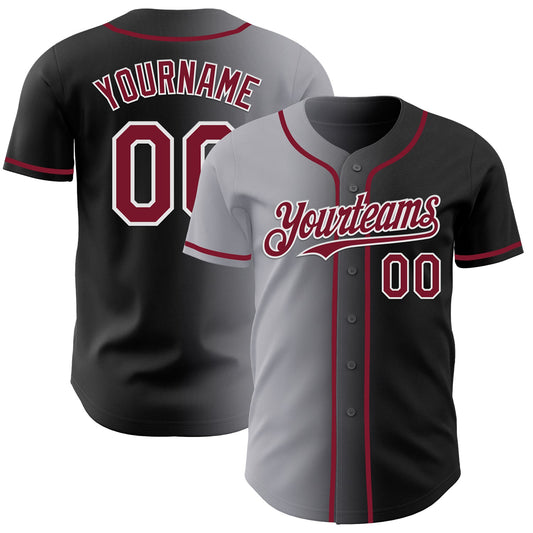 Custom Black Crimson Gray-White Authentic Gradient Fashion Baseball Jersey - Sky-Custom