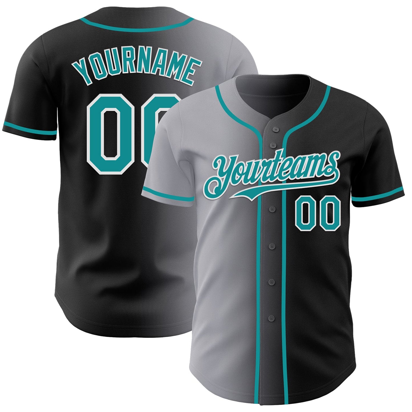 Custom Black Teal Gray-White Authentic Gradient Fashion Baseball Jersey - Sky-Custom