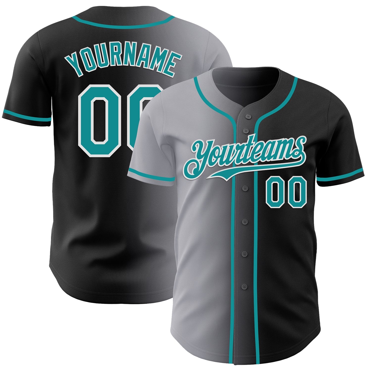 Custom Black Teal Gray-White Authentic Gradient Fashion Baseball Jersey - Sky-Custom