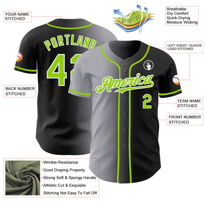 Custom Black Neon Green Gray-White Authentic Gradient Fashion Baseball Jersey - Sky-Custom