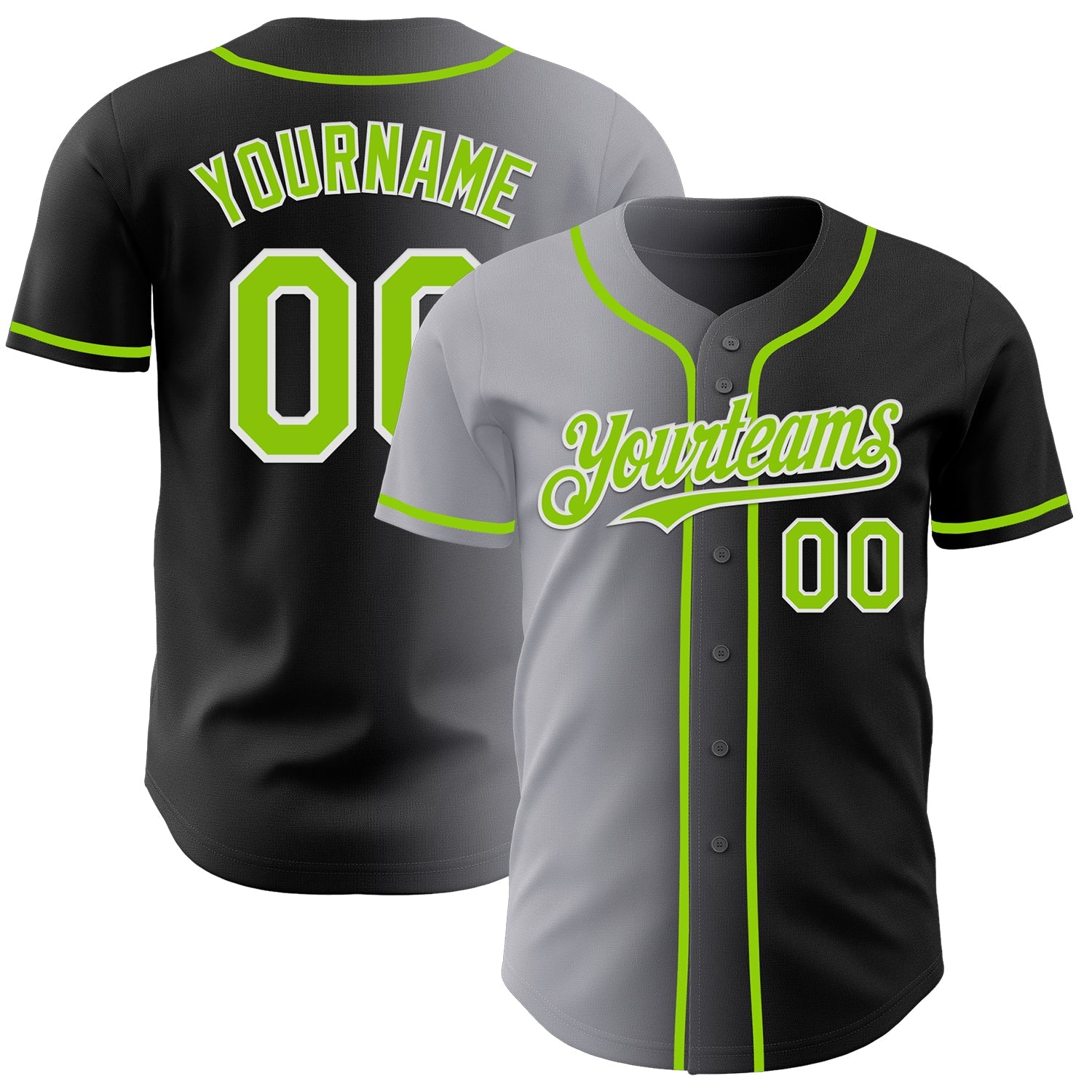 Custom Black Neon Green Gray-White Authentic Gradient Fashion Baseball Jersey - Sky-Custom