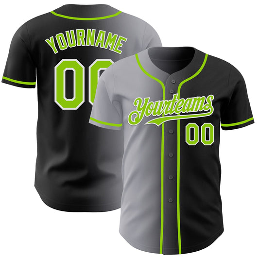 Custom Black Neon Green Gray-White Authentic Gradient Fashion Baseball Jersey - Sky-Custom