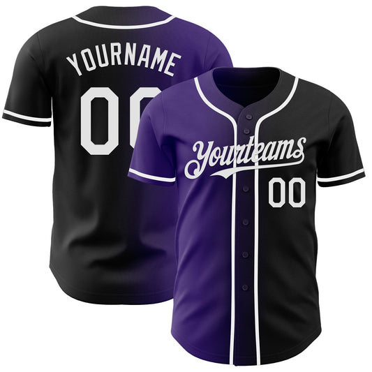 Custom Black White-Purple Authentic Gradient Fashion Baseball Jersey - Sky-Custom
