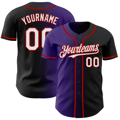 Custom Black White Purple-Red Authentic Gradient Fashion Baseball Jersey - Sky-Custom