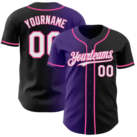 Custom Black White Purple-Pink Authentic Gradient Fashion Baseball Jersey - Sky-Custom