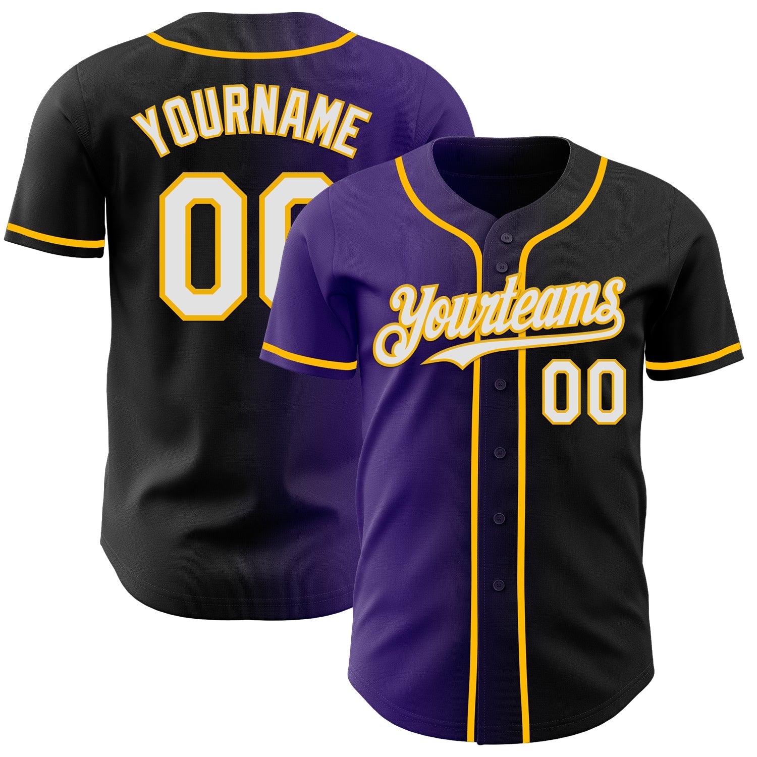 Custom Black White Purple-Gold Authentic Gradient Fashion Baseball Jersey - Sky-Custom
