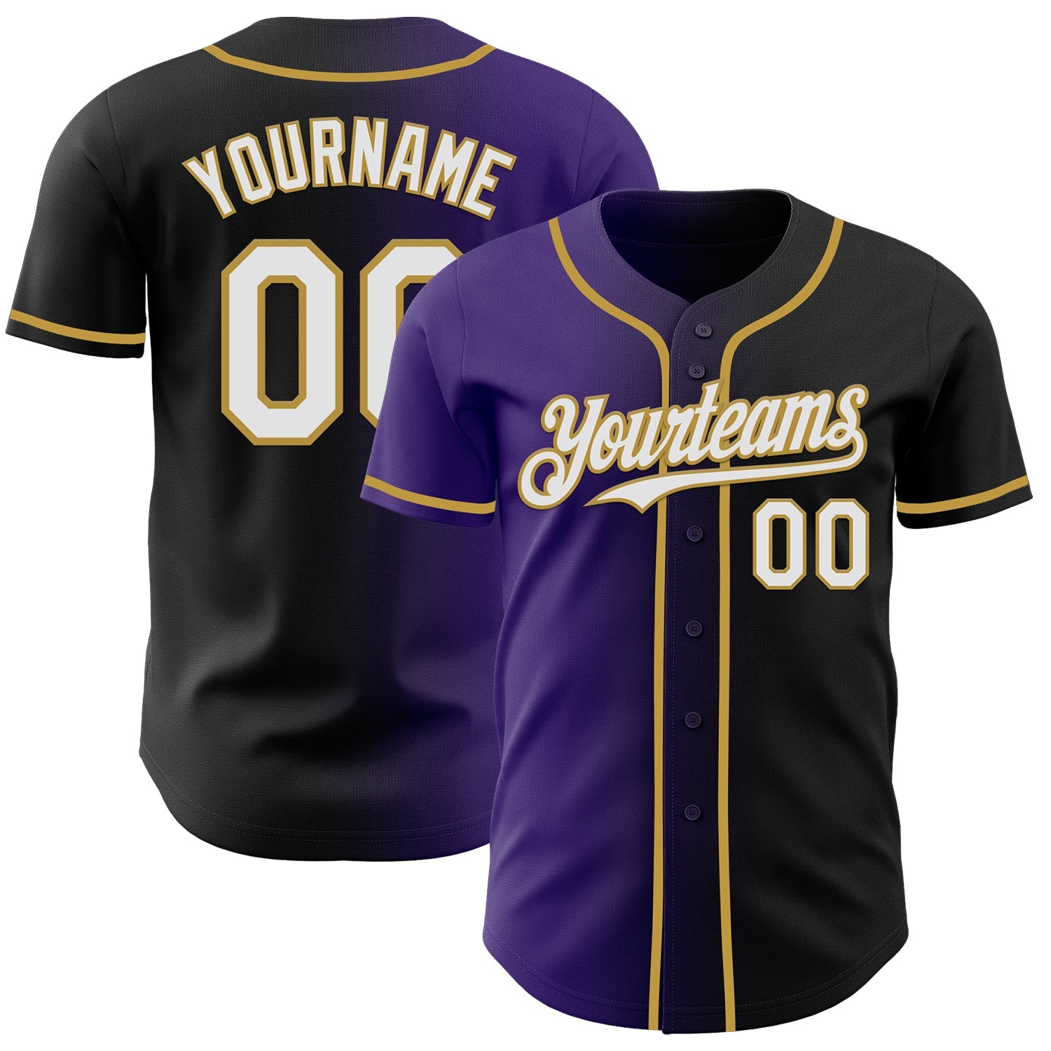 Custom Black White Purple-Old Gold Authentic Gradient Fashion Baseball Jersey - Sky-Custom