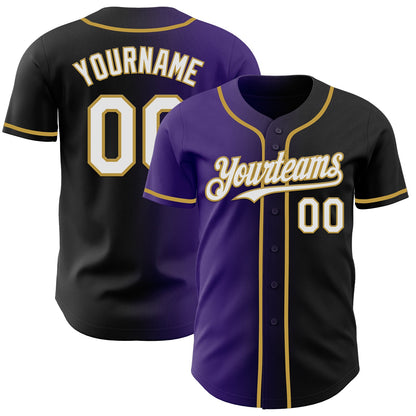 Custom Black White Purple-Old Gold Authentic Gradient Fashion Baseball Jersey - Sky-Custom