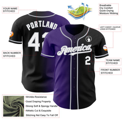 Custom Black White Purple-Gray Authentic Gradient Fashion Baseball Jersey - Sky-Custom