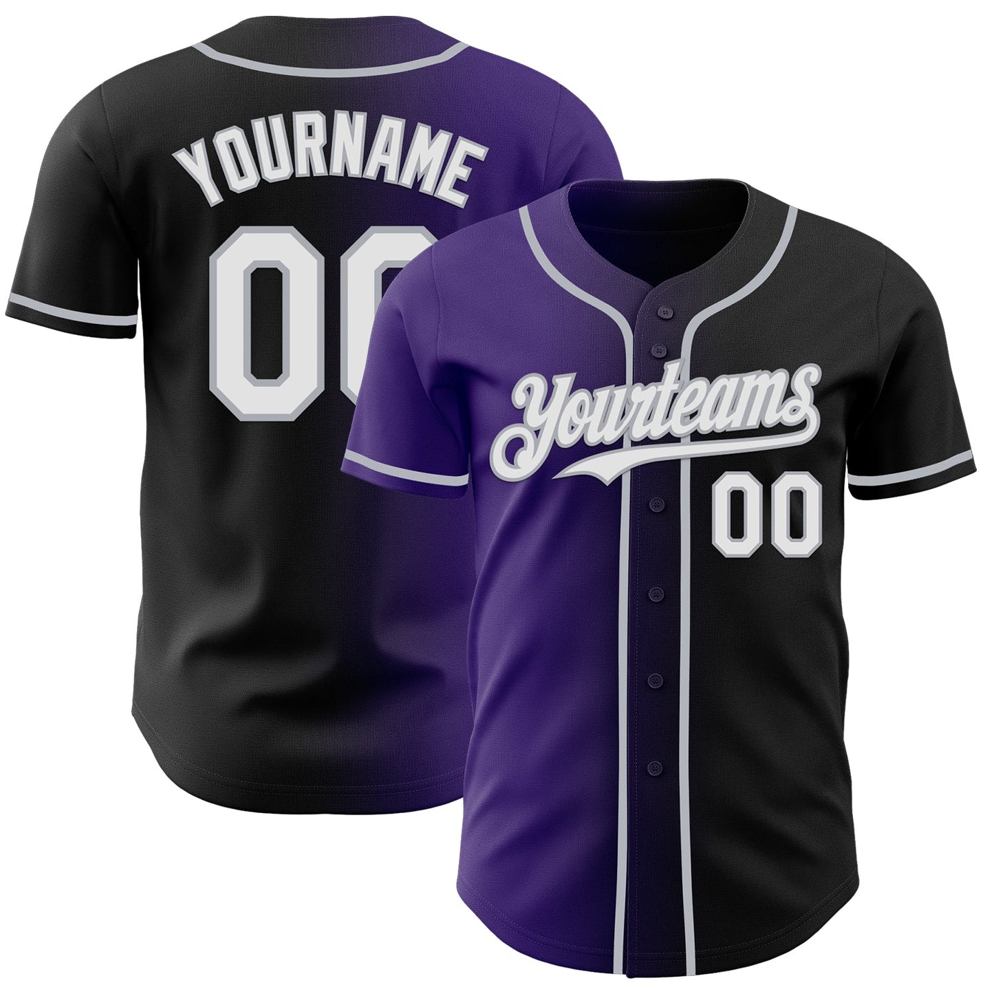Custom Black White Purple-Gray Authentic Gradient Fashion Baseball Jersey - Sky-Custom