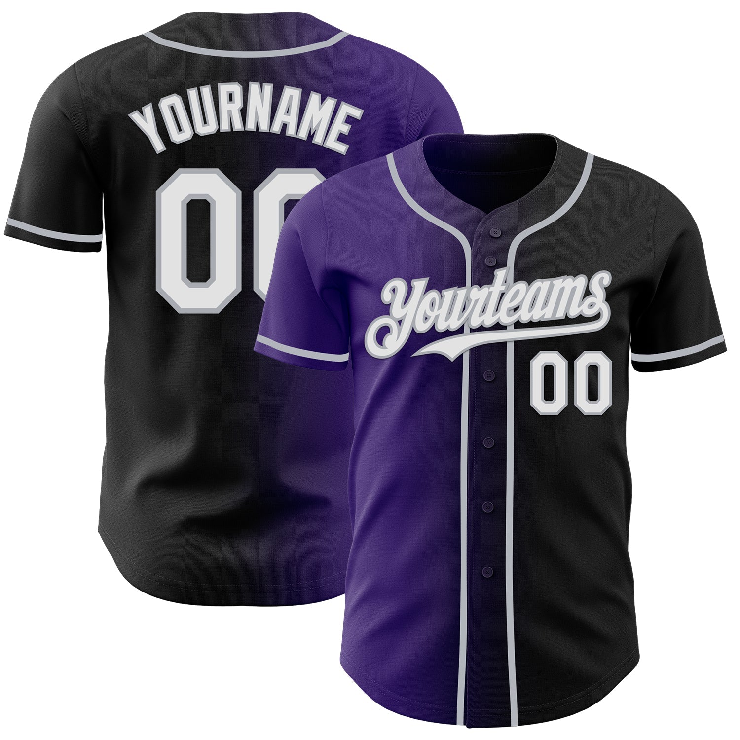 Custom Black White Purple-Gray Authentic Gradient Fashion Baseball Jersey - Sky-Custom