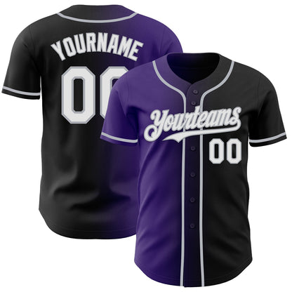 Custom Black White Purple-Gray Authentic Gradient Fashion Baseball Jersey - Sky-Custom