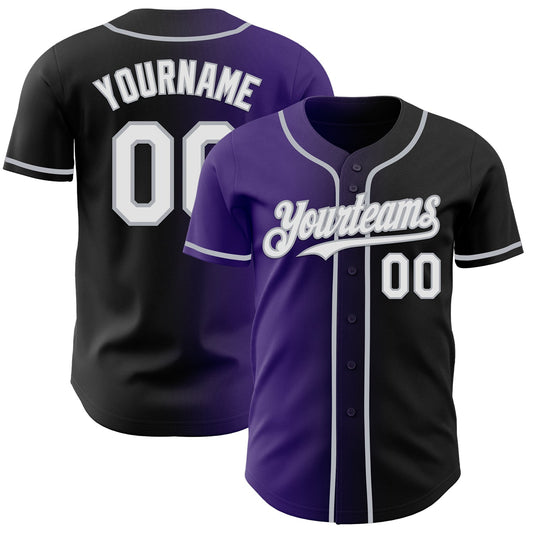 Custom Black White Purple-Gray Authentic Gradient Fashion Baseball Jersey - Sky-Custom
