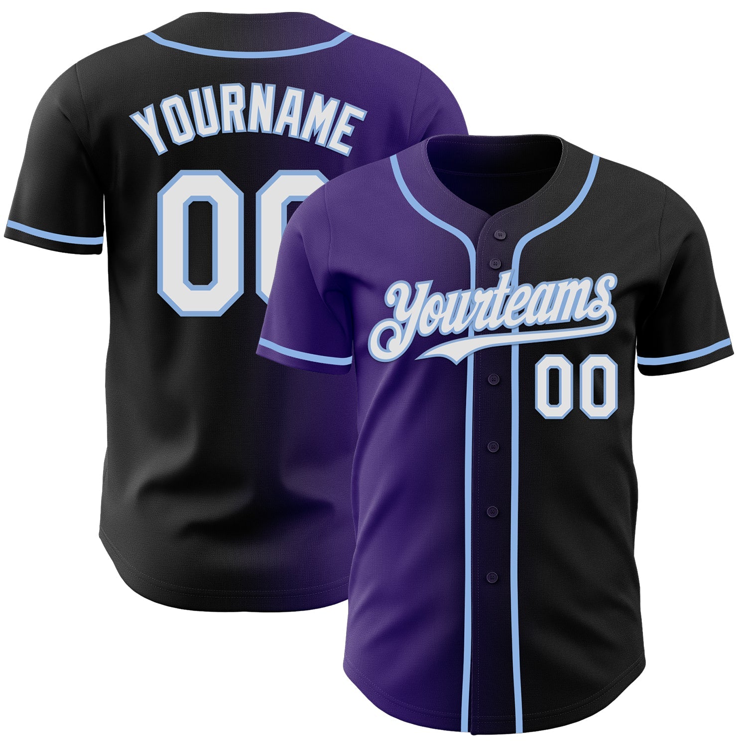 Custom Black White Purple-Light Blue Authentic Gradient Fashion Baseball Jersey - Sky-Custom