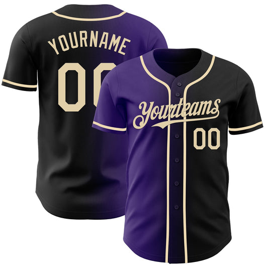 Custom Black Cream-Purple Authentic Gradient Fashion Baseball Jersey - Sky-Custom