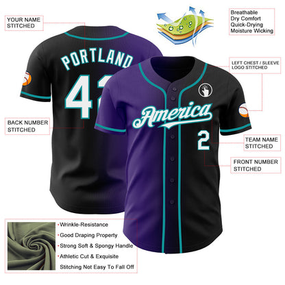 Custom Black White Purple-Teal Authentic Gradient Fashion Baseball Jersey - Sky-Custom