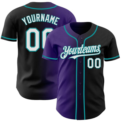 Custom Black White Purple-Teal Authentic Gradient Fashion Baseball Jersey - Sky-Custom