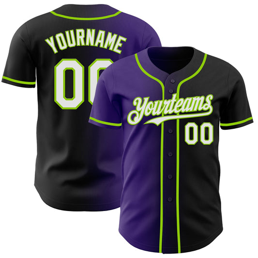 Custom Black White Purple-Neon Green Authentic Gradient Fashion Baseball Jersey - Sky-Custom