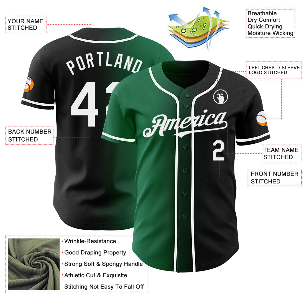 Custom Black White-Kelly Green Authentic Gradient Fashion Baseball Jersey - Sky-Custom