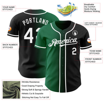 Custom Black White-Kelly Green Authentic Gradient Fashion Baseball Jersey - Sky-Custom
