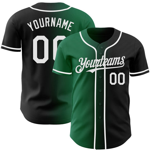 Custom Black White-Kelly Green Authentic Gradient Fashion Baseball Jersey - Sky-Custom