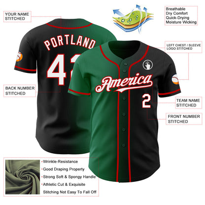 Custom Black White Kelly Green-Red Authentic Gradient Fashion Baseball Jersey - Sky-Custom