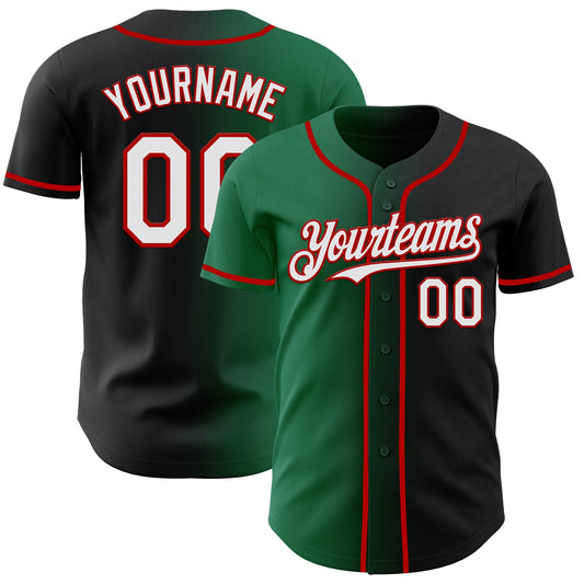 Custom Black White Kelly Green-Red Authentic Gradient Fashion Baseball Jersey - Sky-Custom