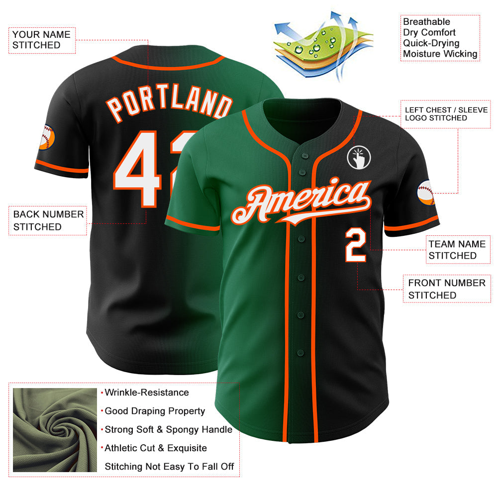Custom Black White Kelly Green-Orange Authentic Gradient Fashion Baseball Jersey - Sky-Custom
