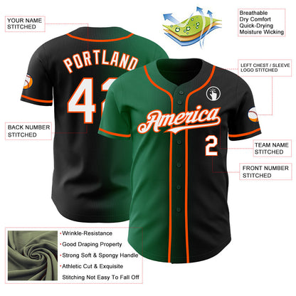 Custom Black White Kelly Green-Orange Authentic Gradient Fashion Baseball Jersey - Sky-Custom