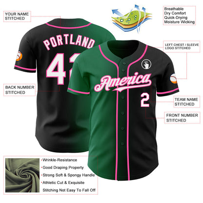 Custom Black White Kelly Green-Pink Authentic Gradient Fashion Baseball Jersey - Sky-Custom