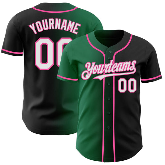 Custom Black White Kelly Green-Pink Authentic Gradient Fashion Baseball Jersey - Sky-Custom