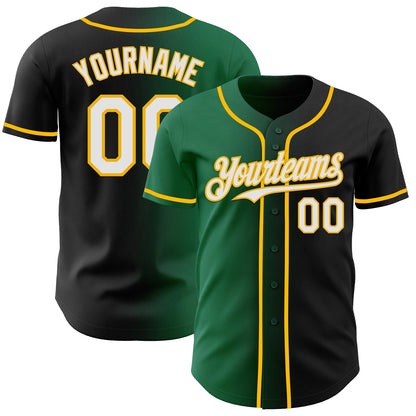 Custom Black White Kelly Green-Gold Authentic Gradient Fashion Baseball Jersey - Sky-Custom