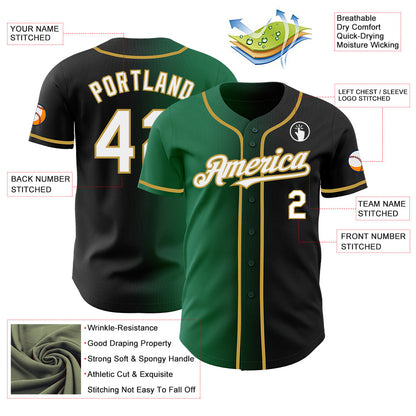Custom Black White Kelly Green-Old Gold Authentic Gradient Fashion Baseball Jersey - Sky-Custom
