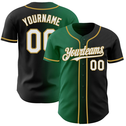 Custom Black White Kelly Green-Old Gold Authentic Gradient Fashion Baseball Jersey - Sky-Custom