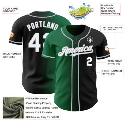 Custom Black White Kelly Green-Gray Authentic Gradient Fashion Baseball Jersey - Sky-Custom