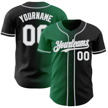 Custom Black White Kelly Green-Gray Authentic Gradient Fashion Baseball Jersey - Sky-Custom