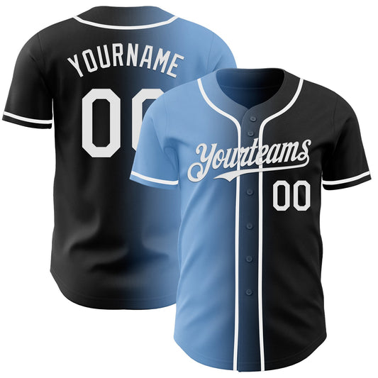 Custom Black White-Light Blue Authentic Gradient Fashion Baseball Jersey - Sky-Custom