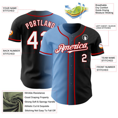 Custom Black White Light Blue-Red Authentic Gradient Fashion Baseball Jersey - Sky-Custom