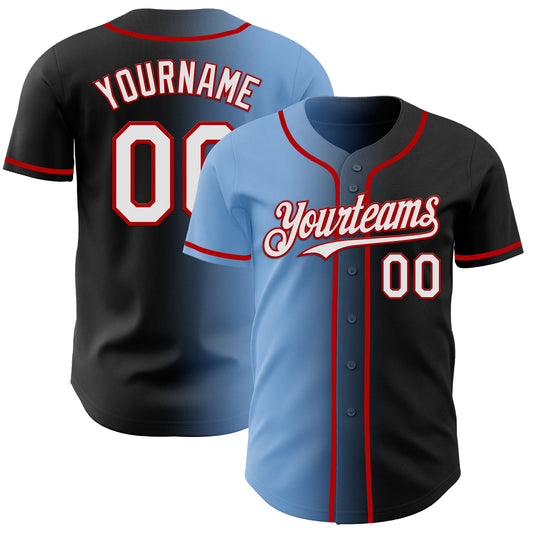 Custom Black White Light Blue-Red Authentic Gradient Fashion Baseball Jersey - Sky-Custom