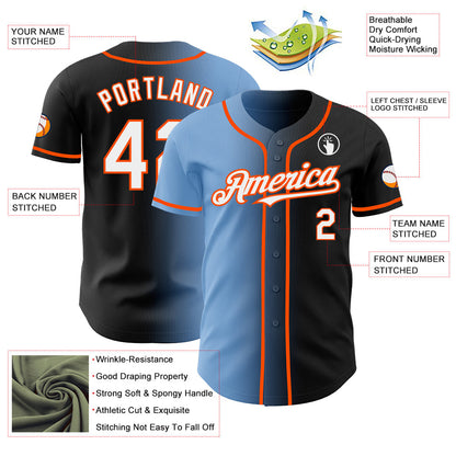 Custom Black White Light Blue-Orange Authentic Gradient Fashion Baseball Jersey - Sky-Custom