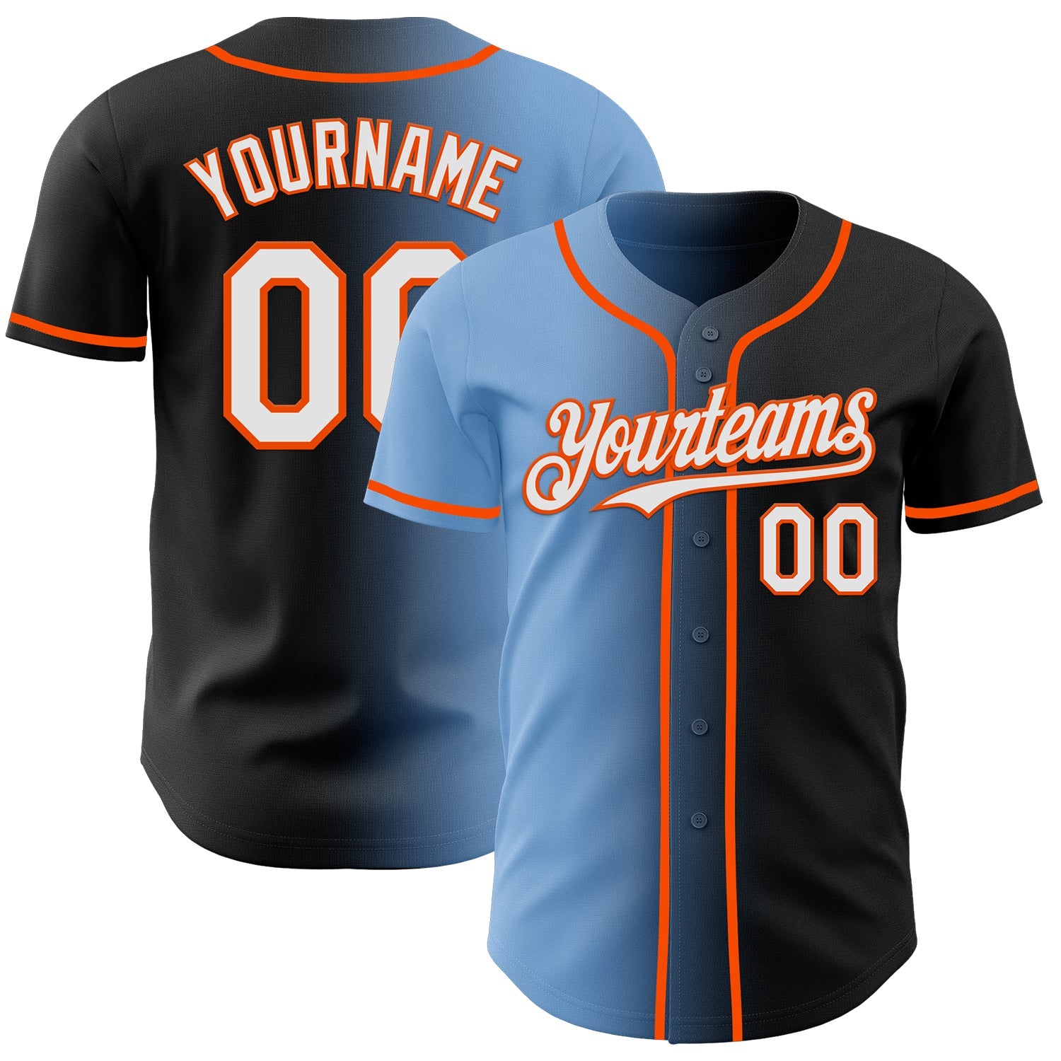 Custom Black White Light Blue-Orange Authentic Gradient Fashion Baseball Jersey - Sky-Custom