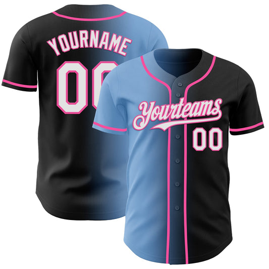 Custom Black White Light Blue-Pink Authentic Gradient Fashion Baseball Jersey - Sky-Custom